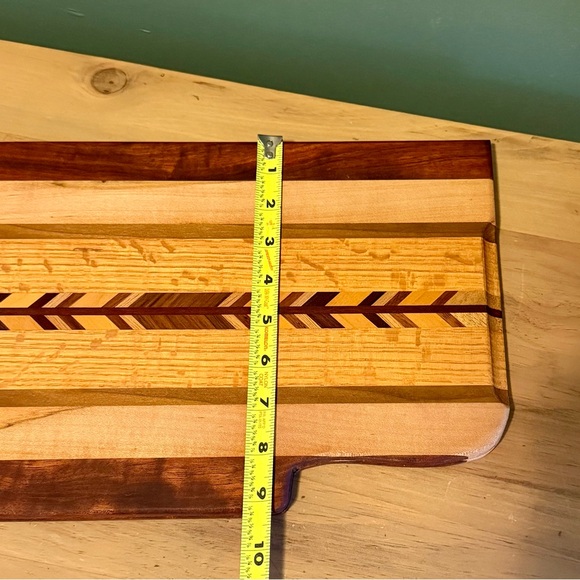 Artisan Wood Cutting Board Chevron Inlay 12x8 Charcuterie...